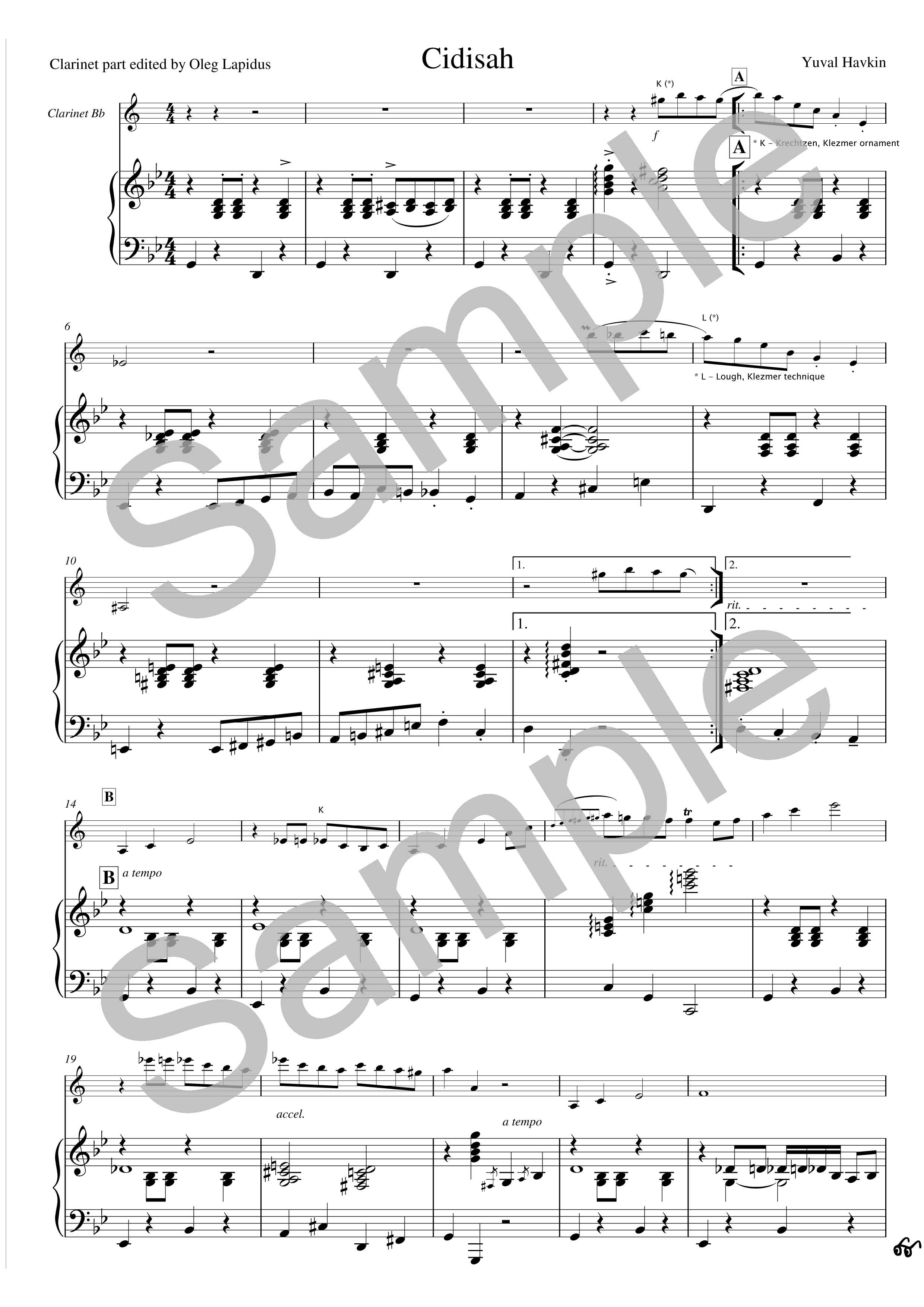 Cidisah Clarinet and Piano Parts Sample